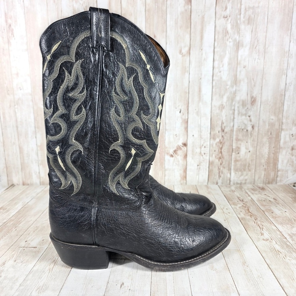 Tony‎ Lama Mens Black Leather Western Cowboy Boots Embroidered Size 8.5 D